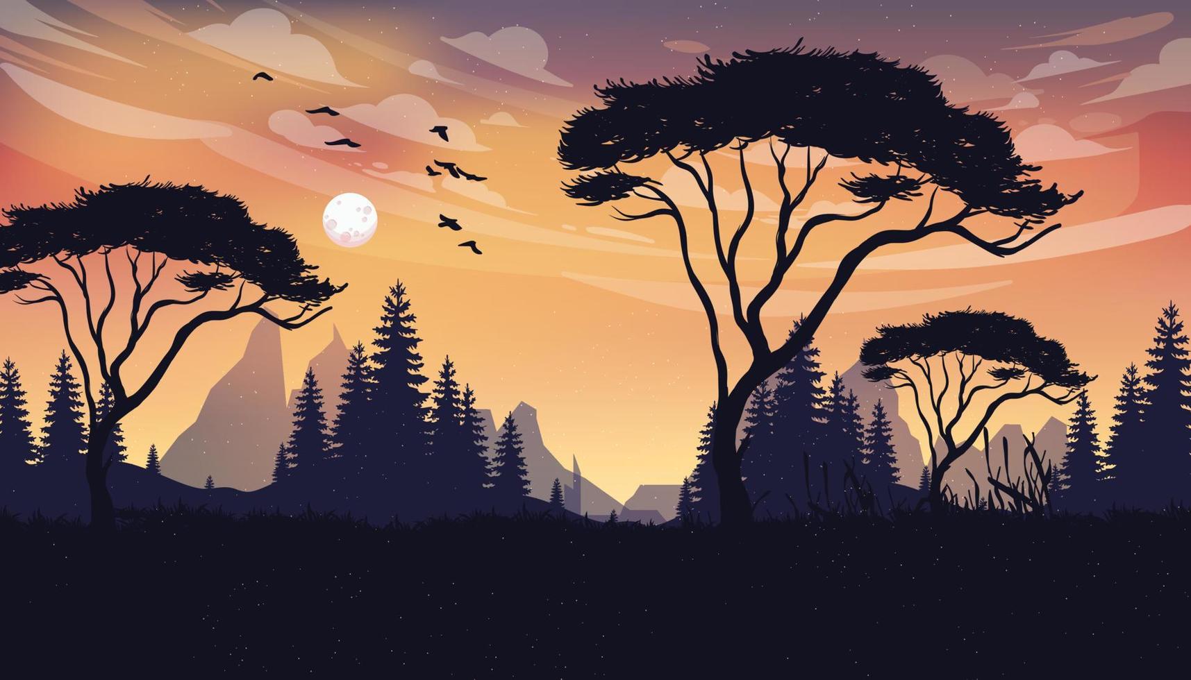 natural landscape mountain vector art sun set