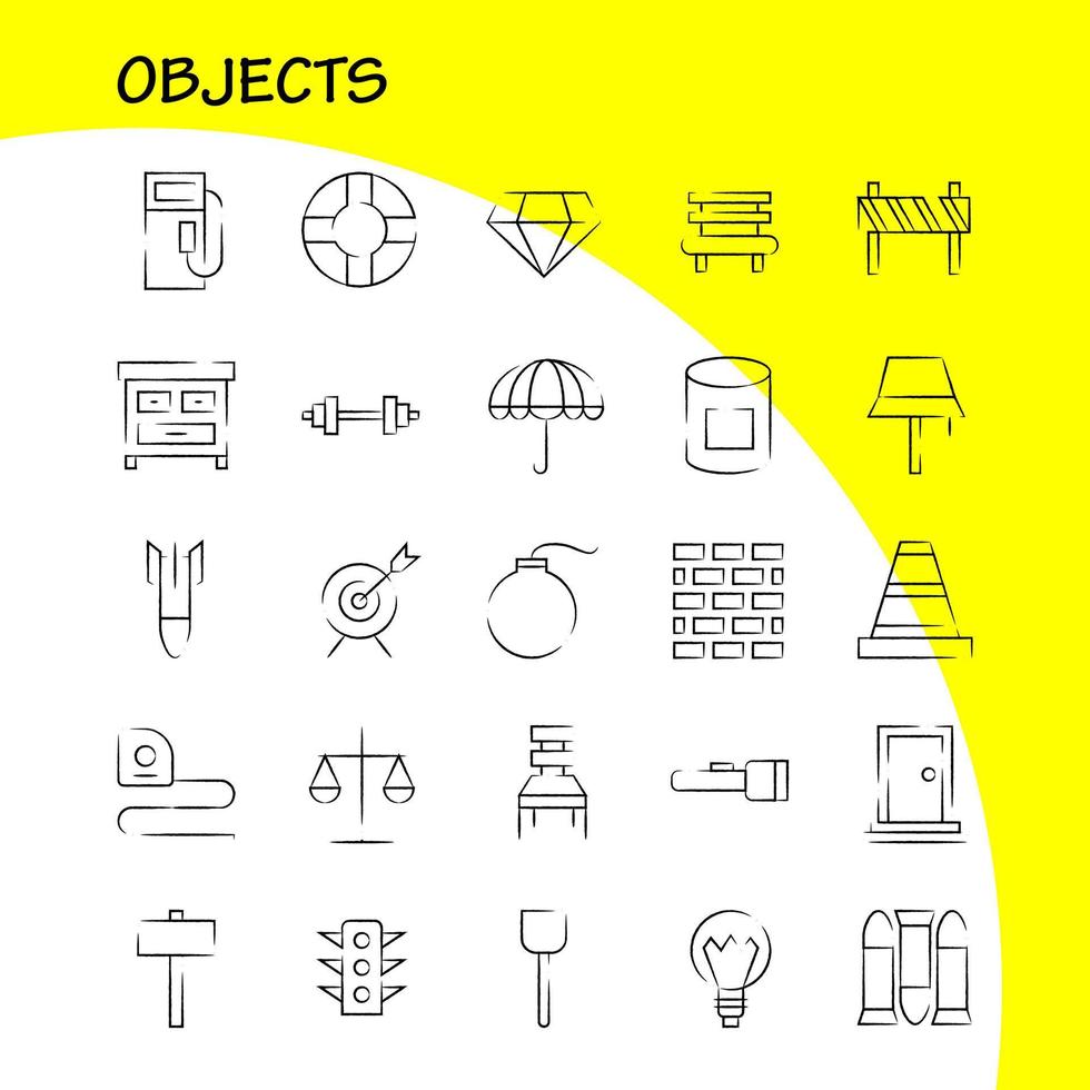Objects Hand Drawn Icon Pack For Designers And Developers Icons Of Bulls Eye Goal Target Object Bulb Idea Light Vector