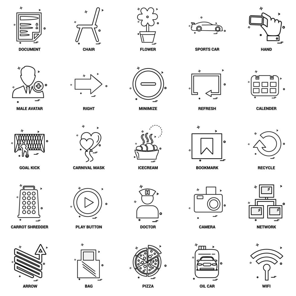 25 conjunto de iconos de línea de mezcla de concepto de negocio vector