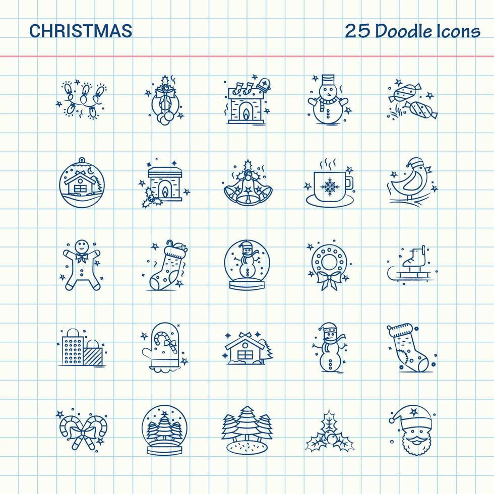 navidad 25 iconos de doodle conjunto de iconos de negocios dibujados a mano vector