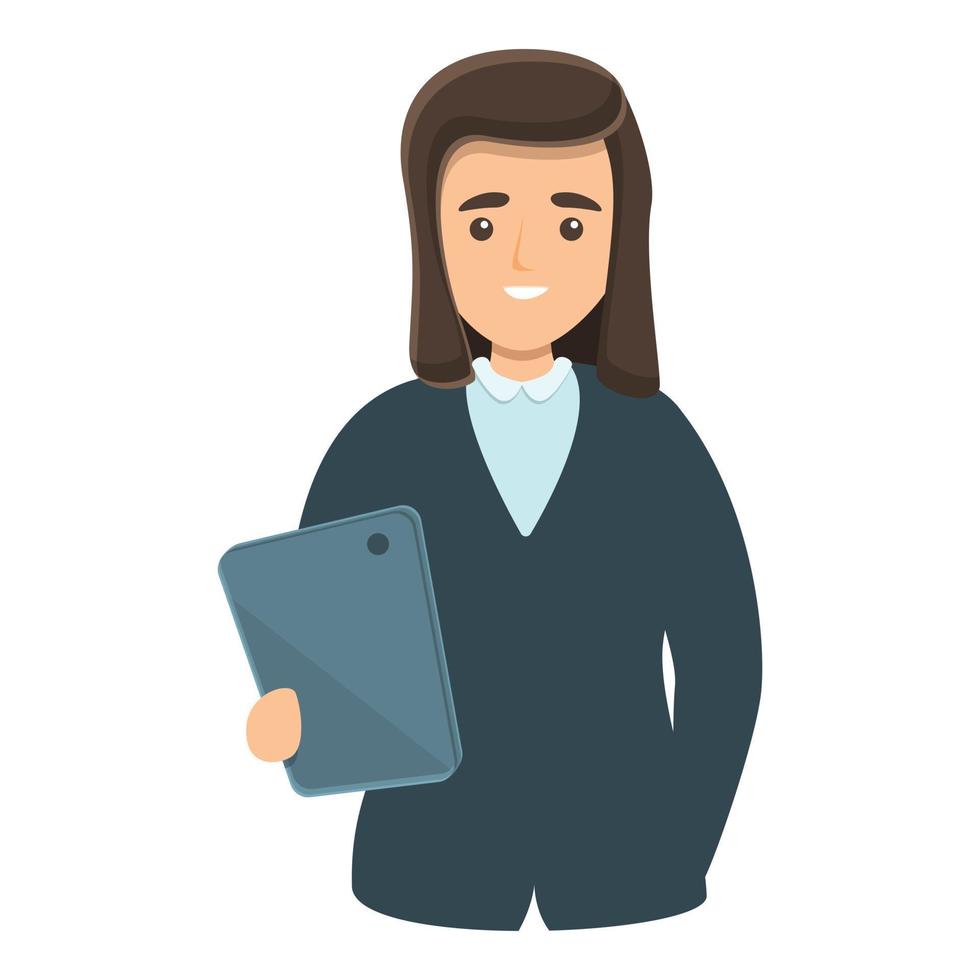 Girl with tablet icon, cartoon style vector