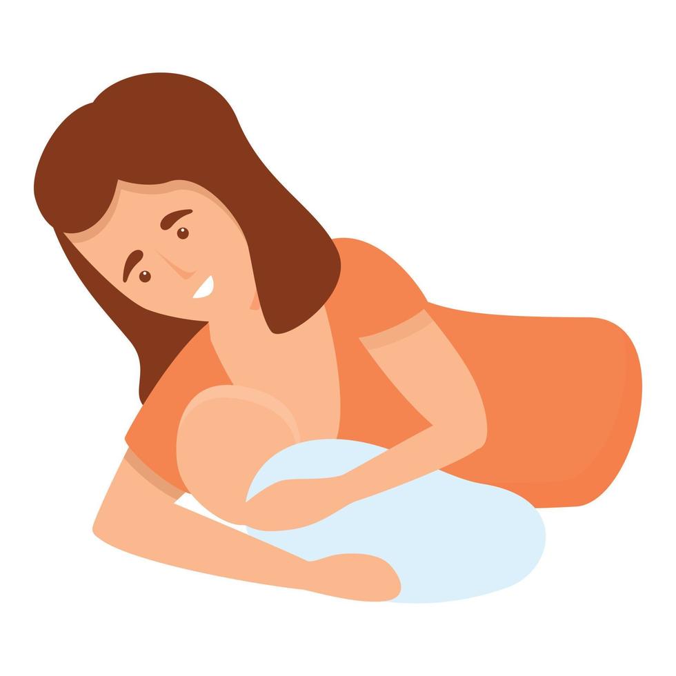 Bed breast feeding icon, cartoon style vector
