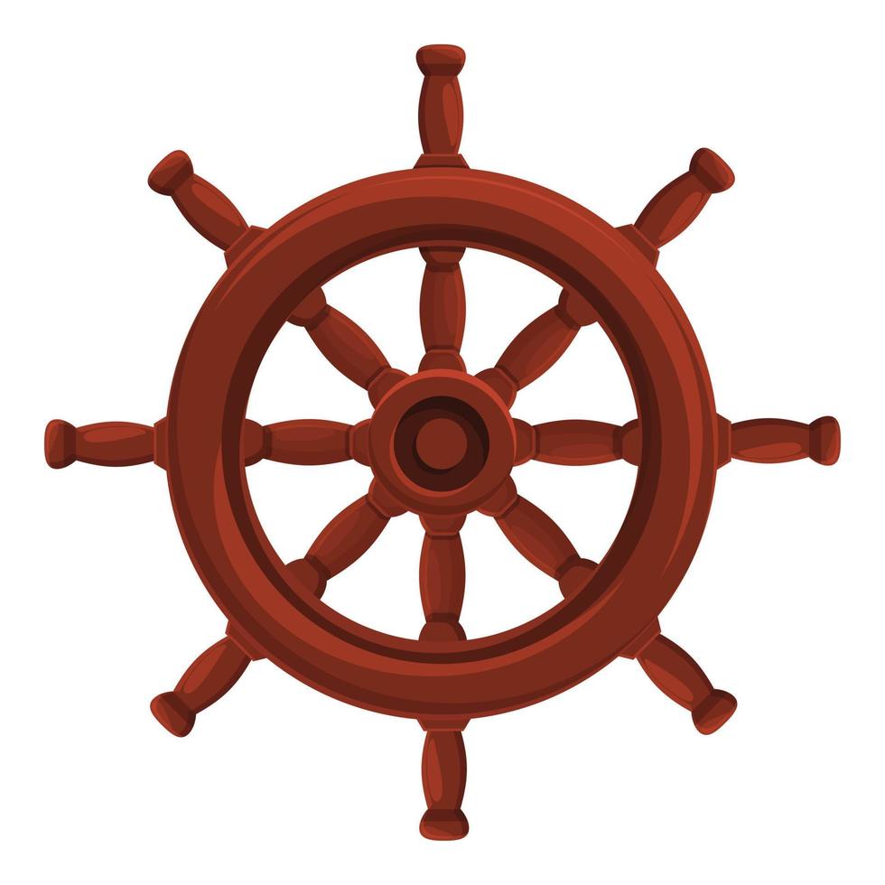 Summer party ship steering wheel icon, cartoon style vector