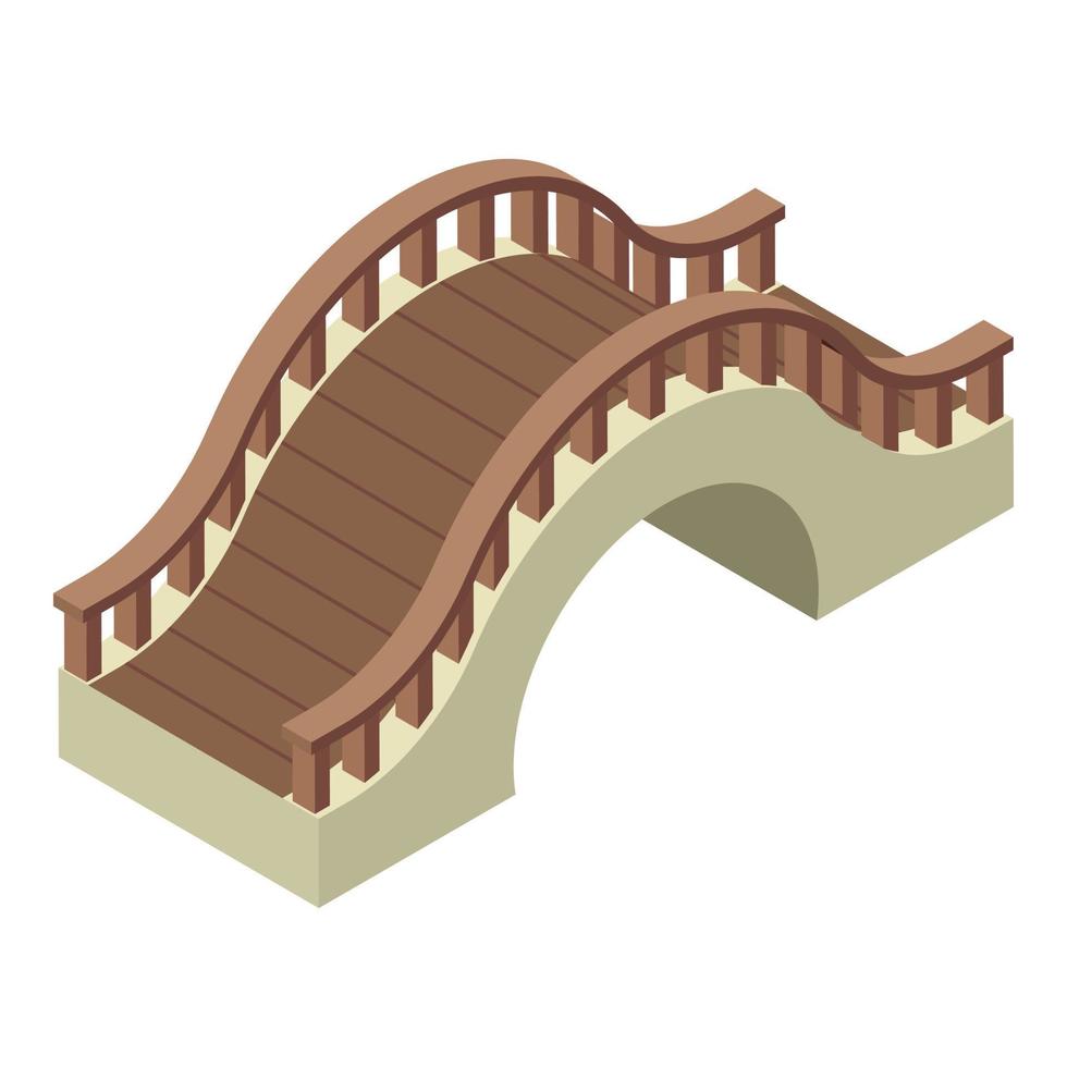 icono de puente de madera, estilo isométrico vector