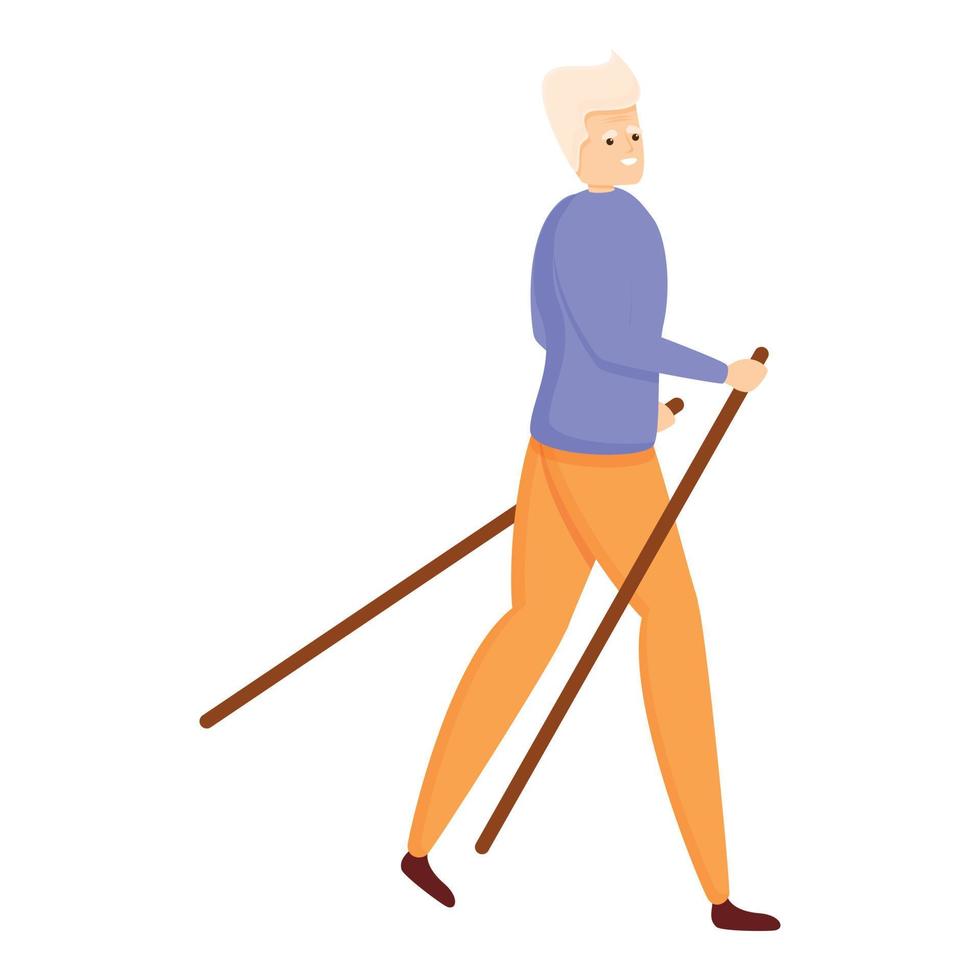 Hiking retire man icon, cartoon style vector