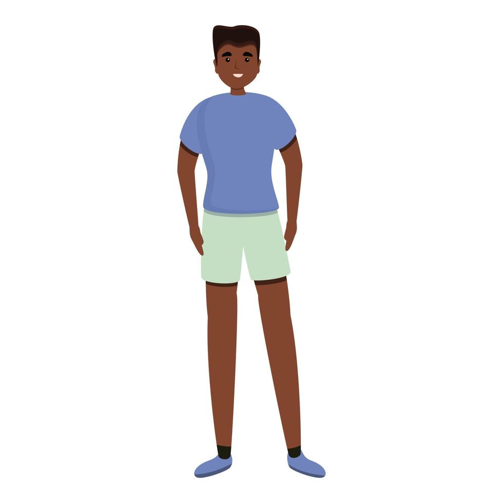 icono de chico fitness africano, estilo de dibujos animados vector