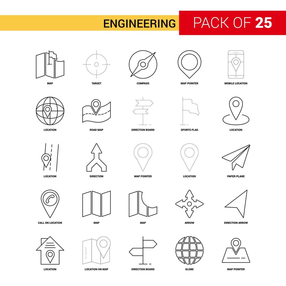 Engineering Black Line Icon 25 Business Outline Icon Set vector