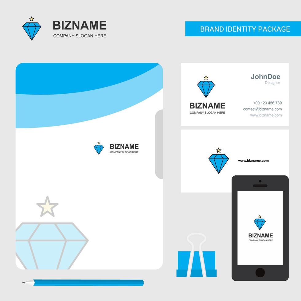 tarjeta de visita de cubierta de archivo de logotipo de negocio de diamante e ilustración de vector de diseño de aplicación móvil