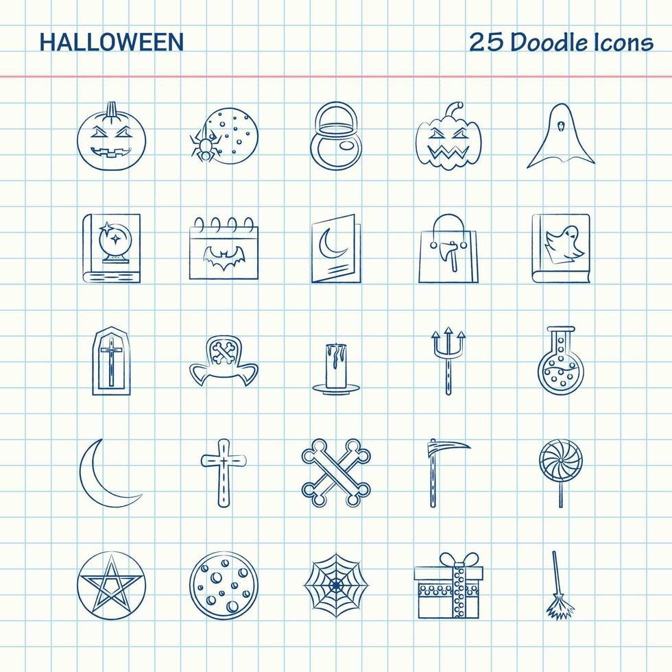 halloween 25 iconos de doodle conjunto de iconos de negocios dibujados a mano vector