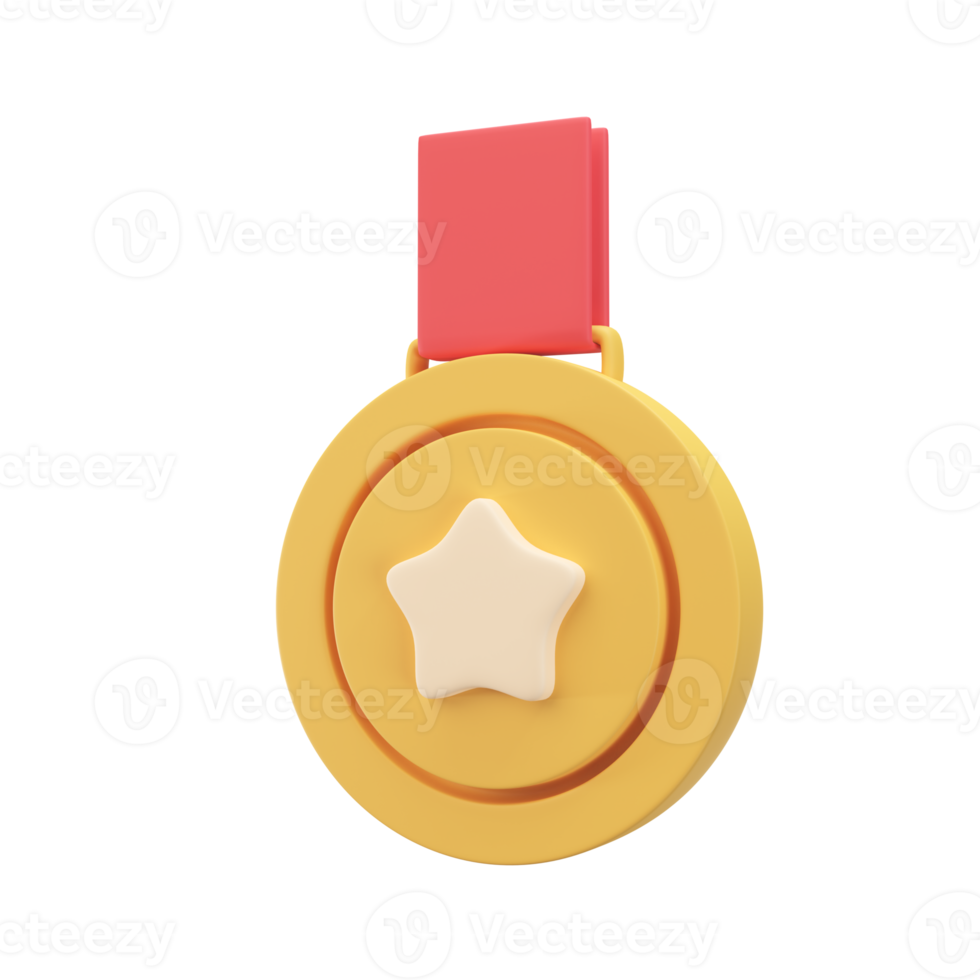 gold medal with a star in the middle Awards for victories in sporting events. 3d illustration with clipping path. png