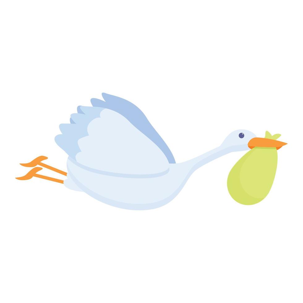 Flying baby stork icon, cartoon style vector