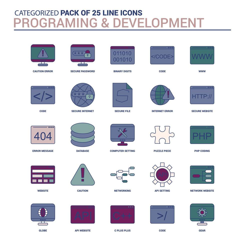 Vintage Programming and Developement Icon set 25 Flat Line icon set ...