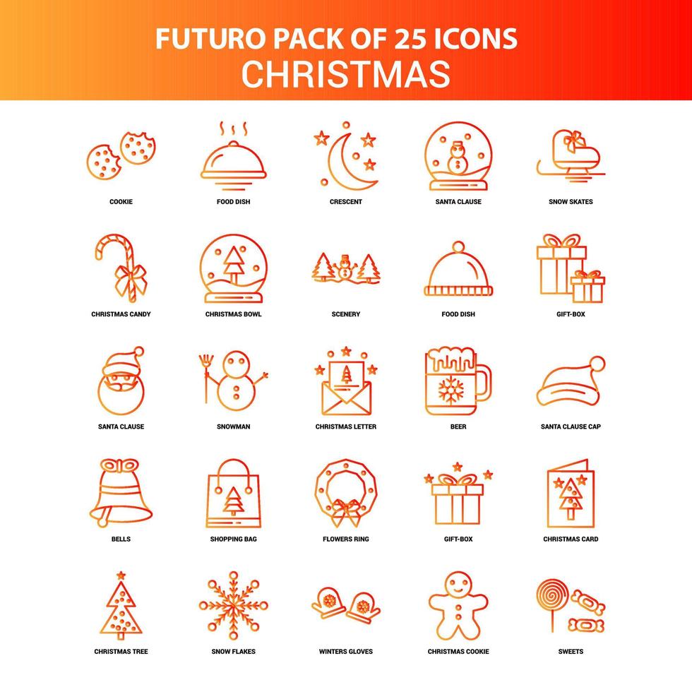 naranja futuro 25 conjunto de iconos de navidad vector