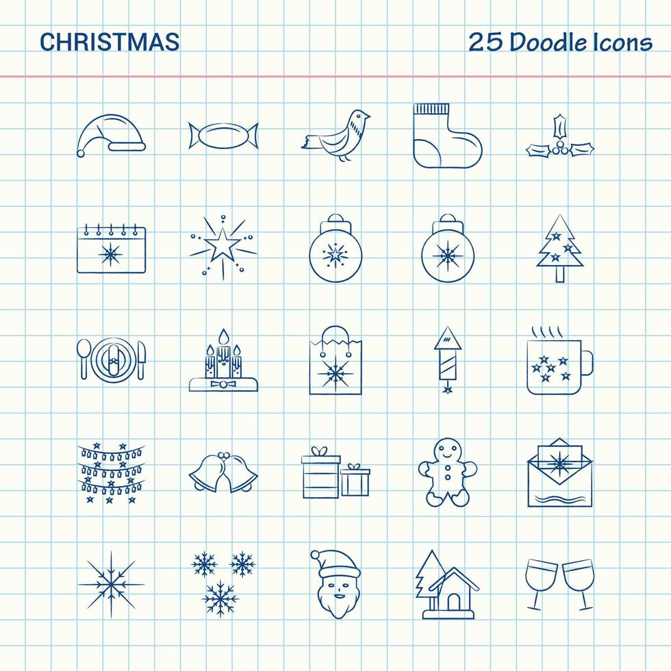 navidad 25 iconos de doodle conjunto de iconos de negocios dibujados a mano vector