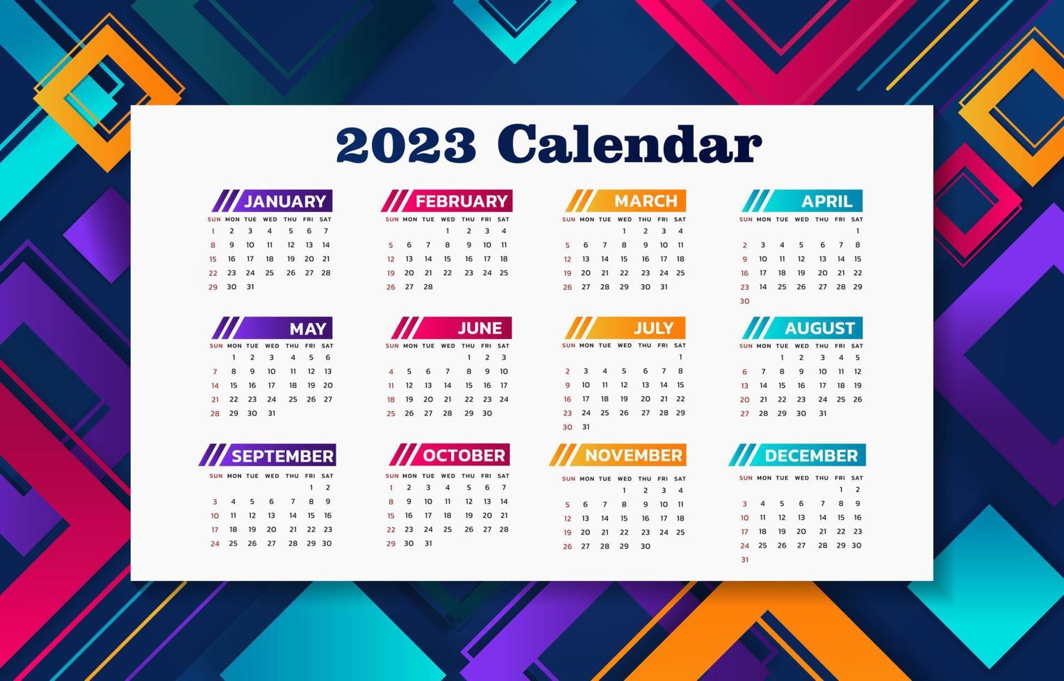 Abstract 2023 Calendar Template vector