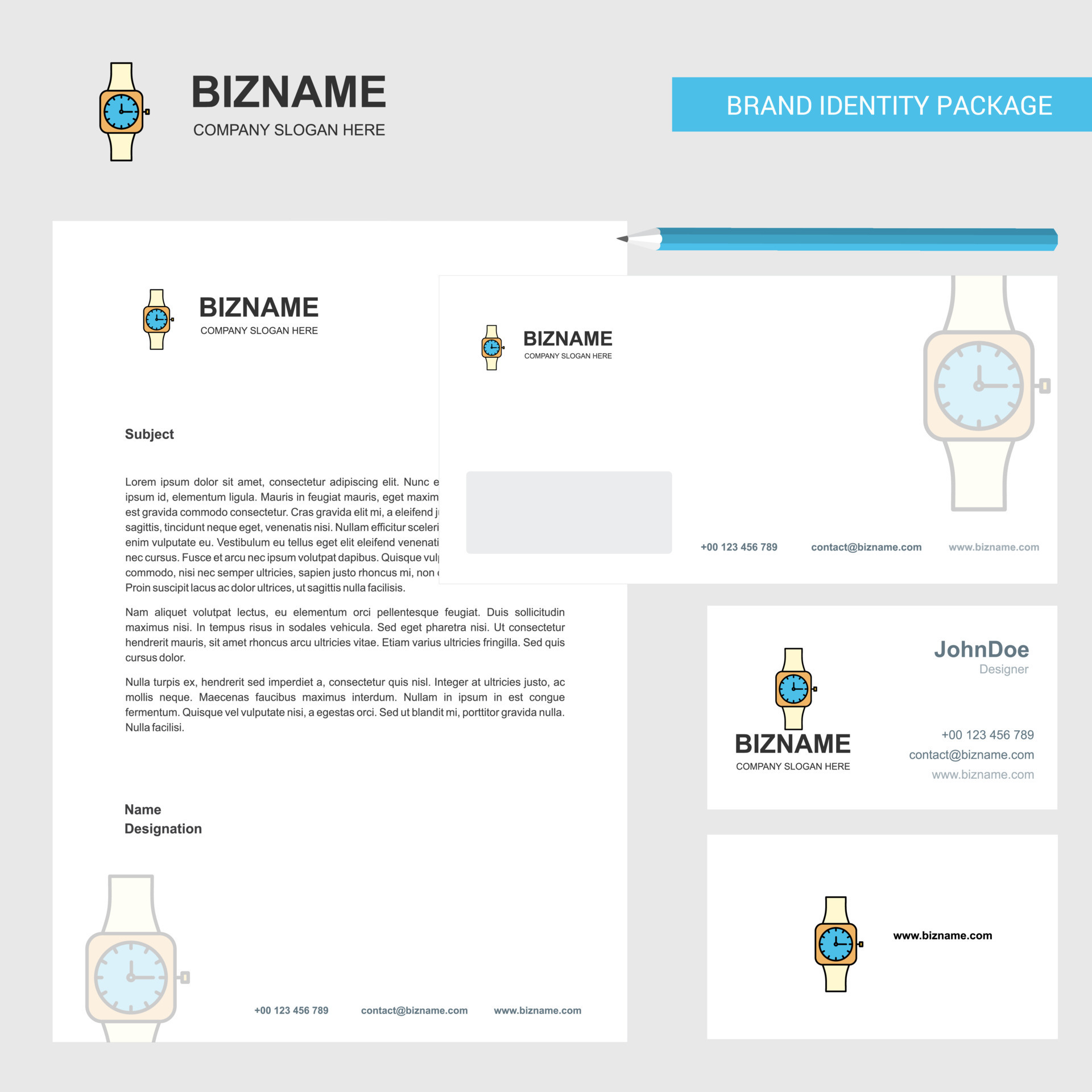 Watch Business Letterhead Envelope and visiting Card Design vector template 14295171 Vector Art