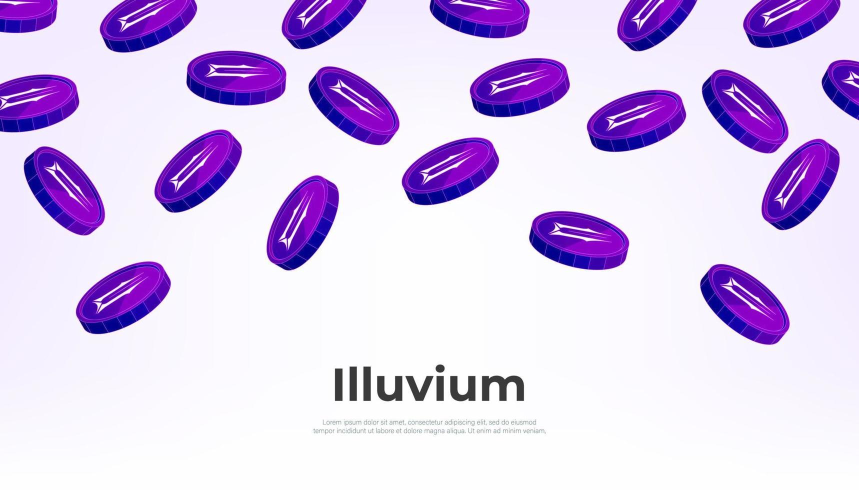 Illuvium coin falling from the sky. ILV cryptocurrency concept banner background. vector