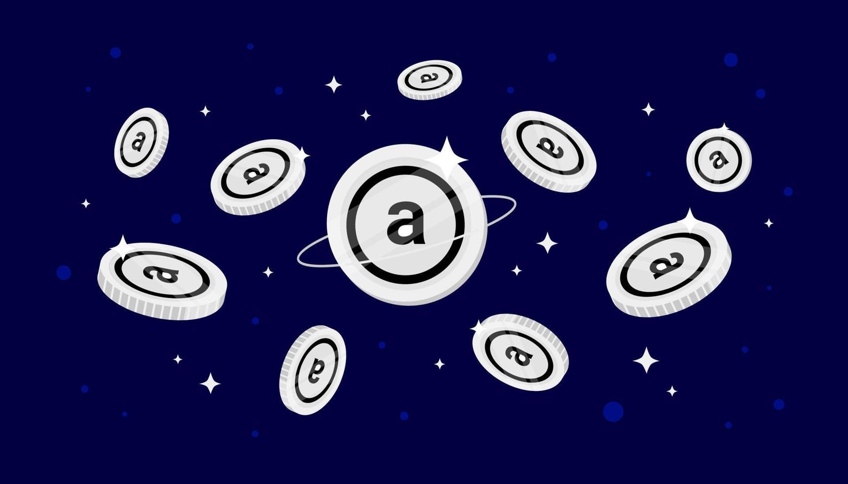 Arweave coins falling from the sky. AR cryptocurrency concept banner background. vector
