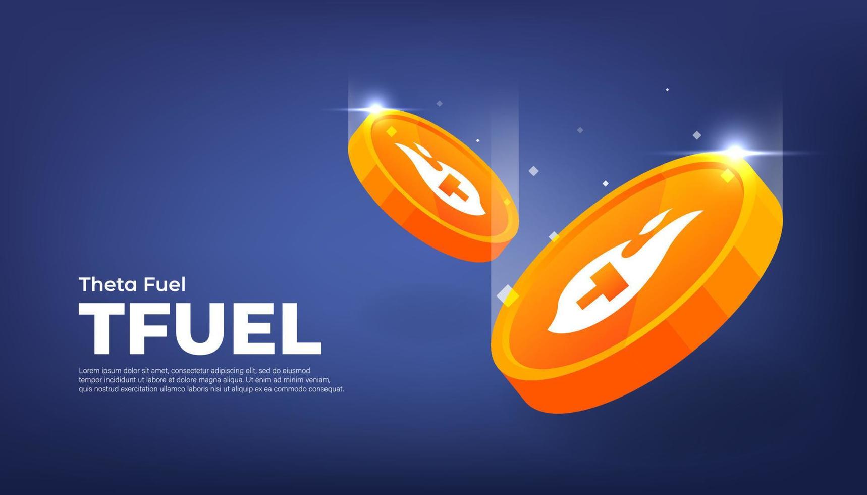 Fondo de banner de concepto de criptomoneda de moneda theta fuel tfuel. vector