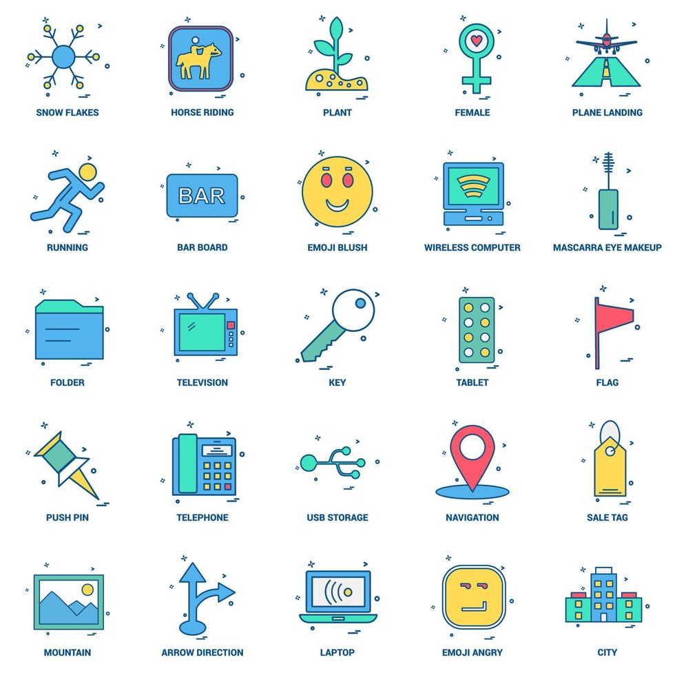 25 Business Concept Mix Flat Color Icon set vector