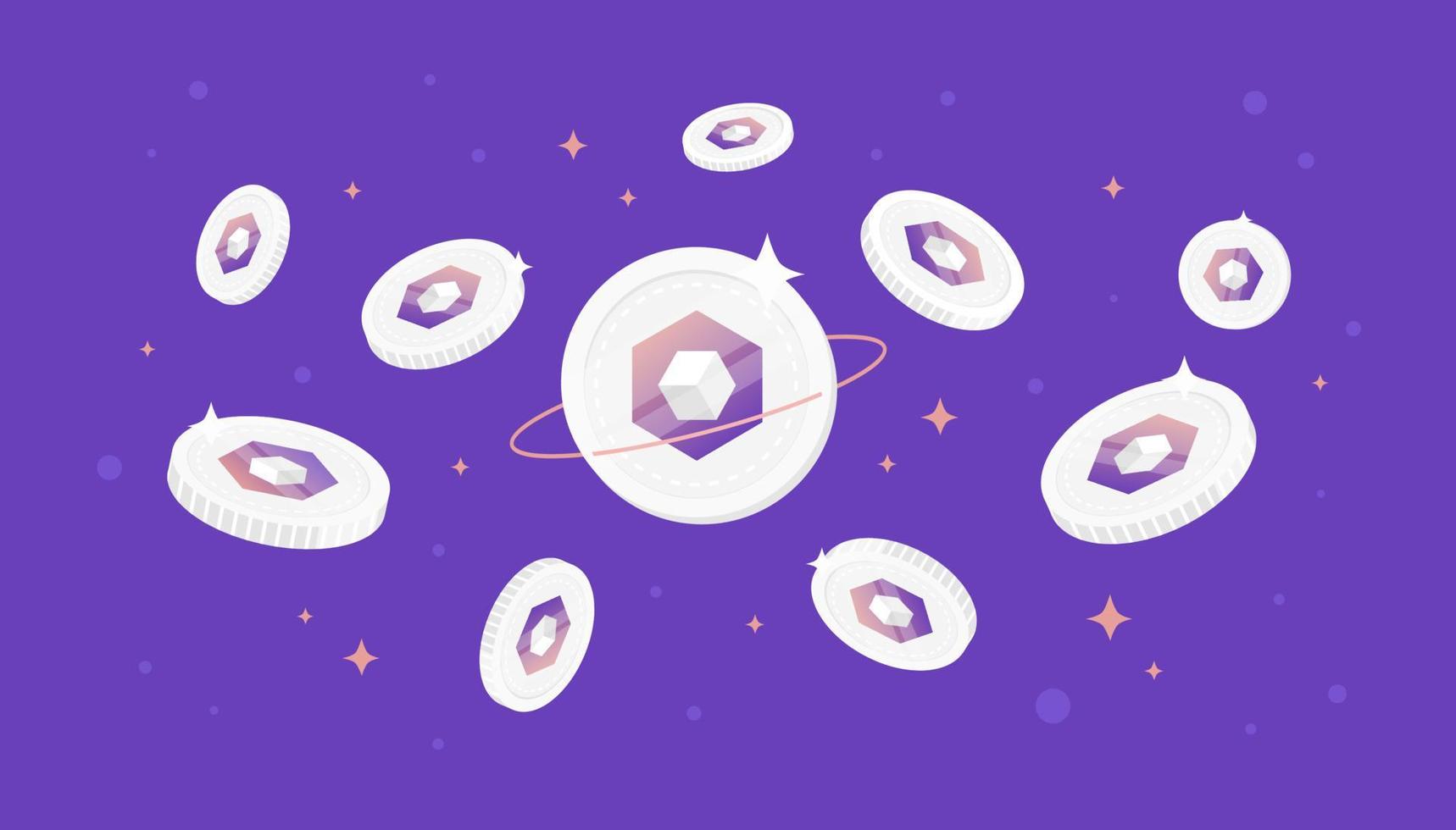 LUKSO Token coins falling from the sky. LYXE cryptocurrency concept banner background. vector