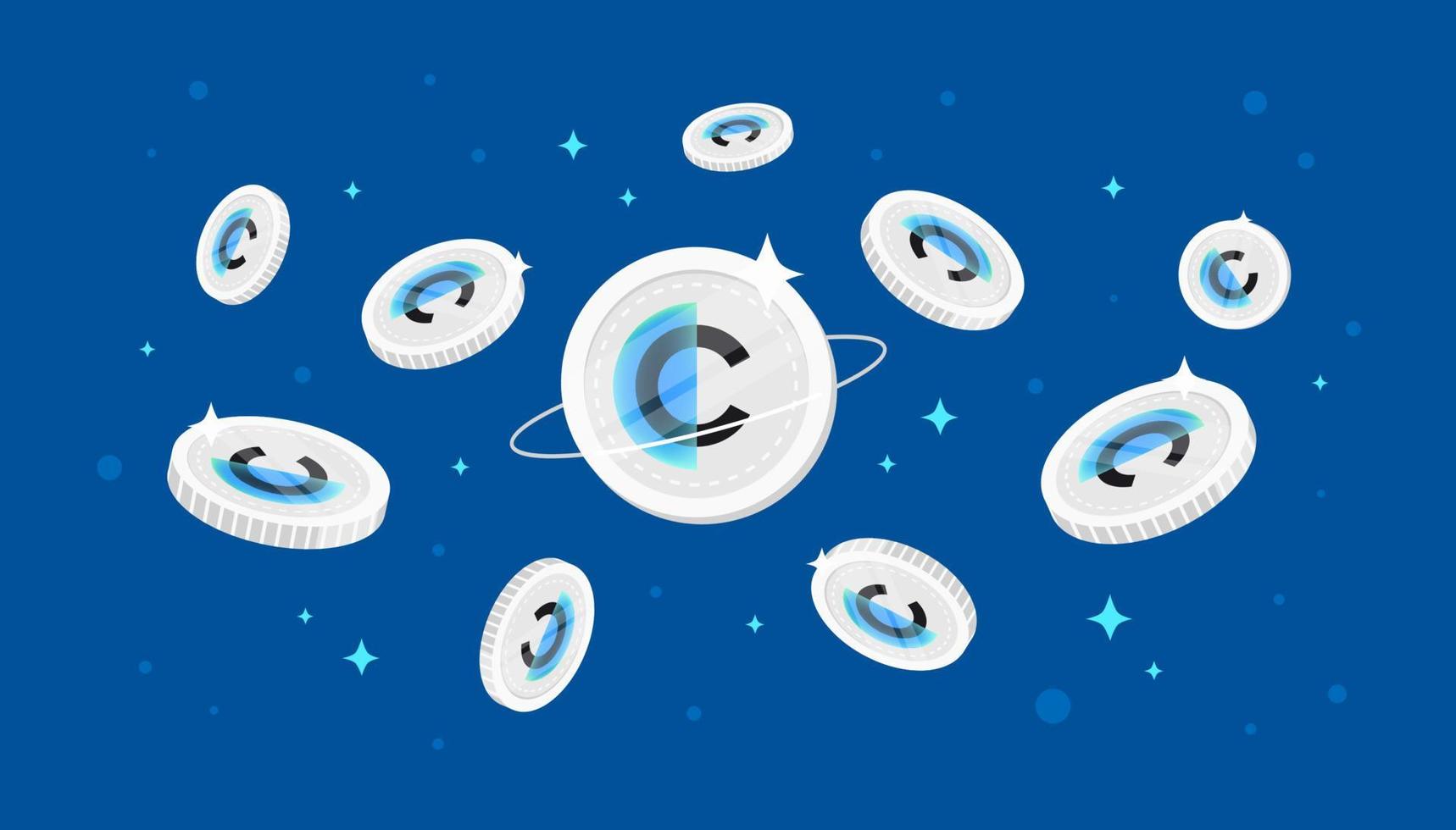 Clearpool coins falling from the sky. CPOOL cryptocurrency concept banner background. vector