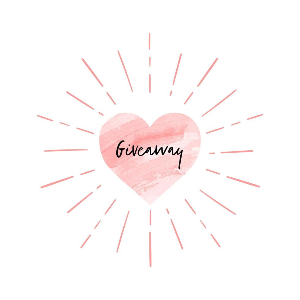 Giveaway banner. Pink hand drawn brush heart with text. Vector