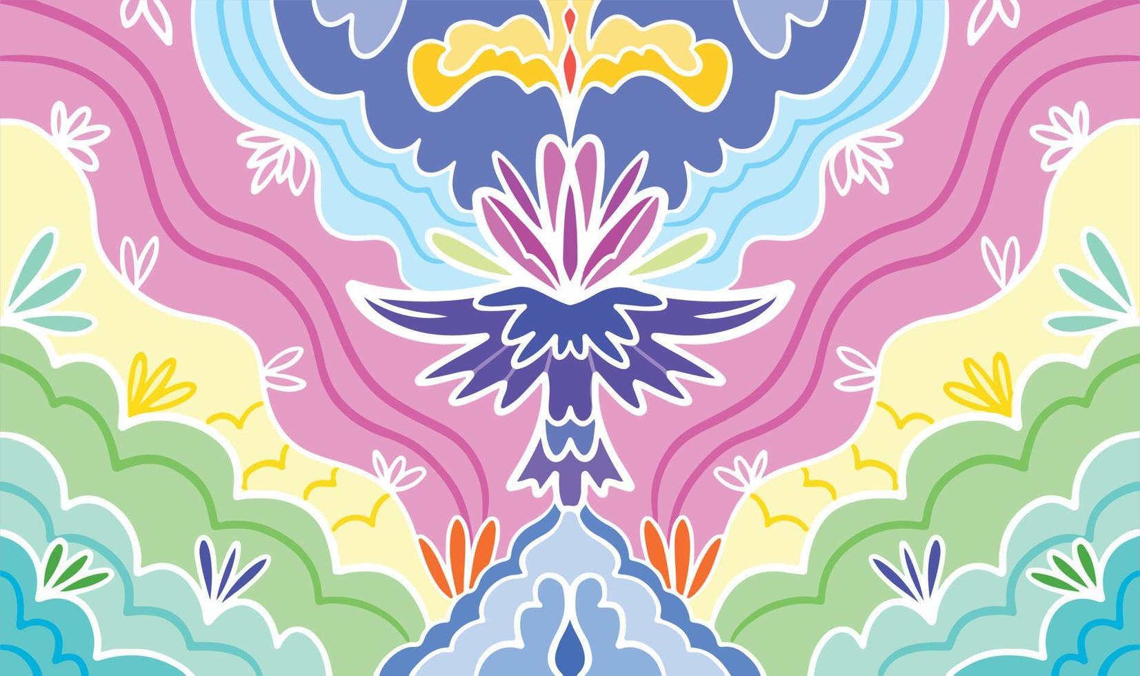 Colorful petal wings botanical and bird animal themed vector background. Illustration for website or social media post wallpaper with pastel color and simple flat art drawing isolated.