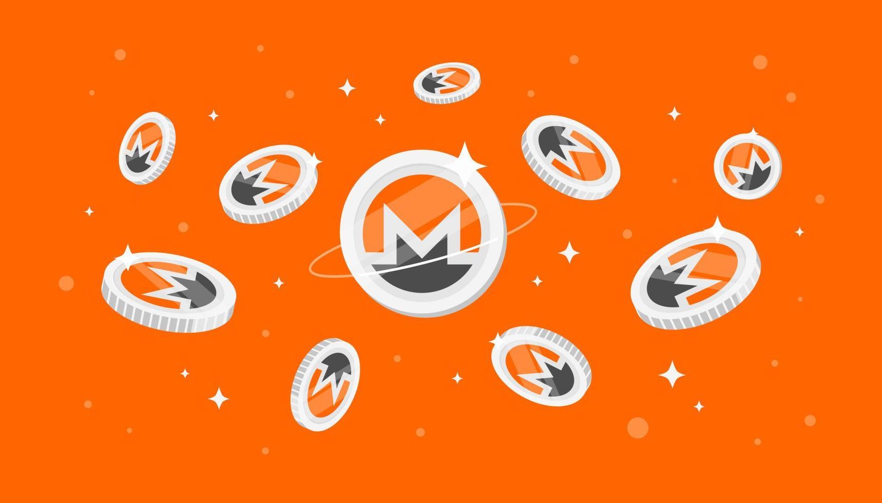 Monero coins falling from the sky. XMR cryptocurrency concept banner background. vector