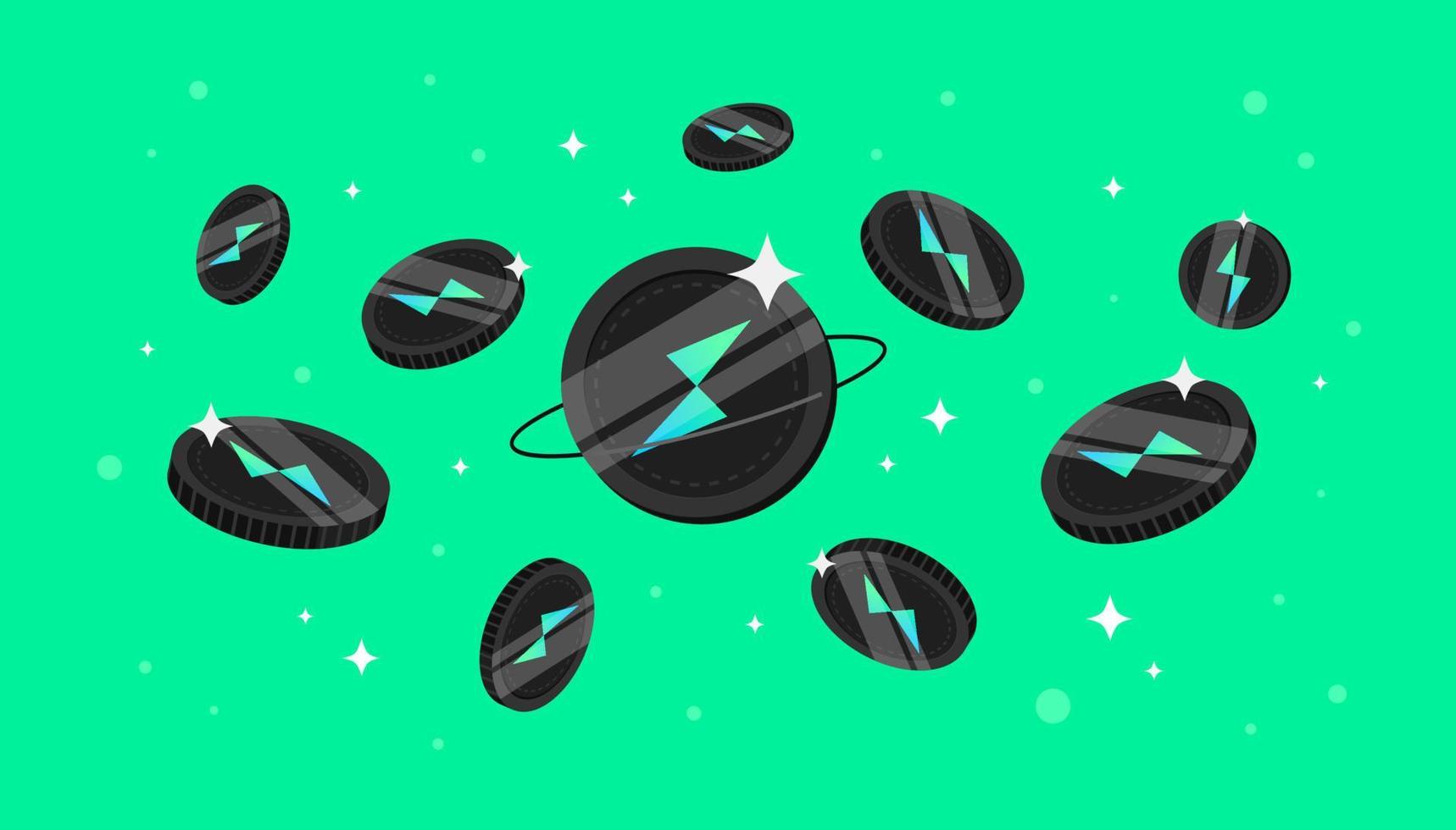 THORChain RUNE coins falling from the sky. RUNE cryptocurrency concept banner background. vector