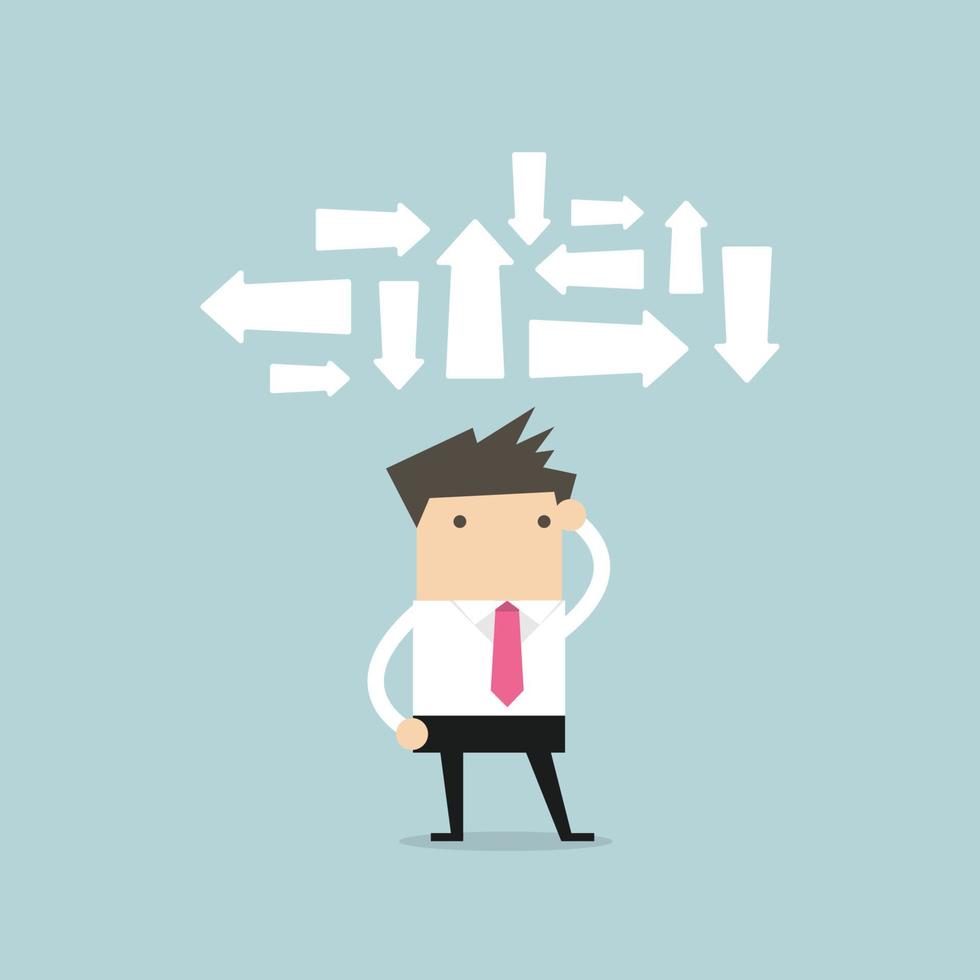 Businessman making decision where to go next, Business direction, thinking concept. vector