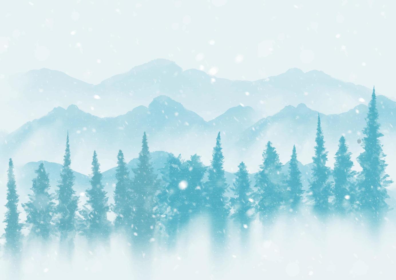 paisaje de árbol de invierno de navidad pintado a mano vector