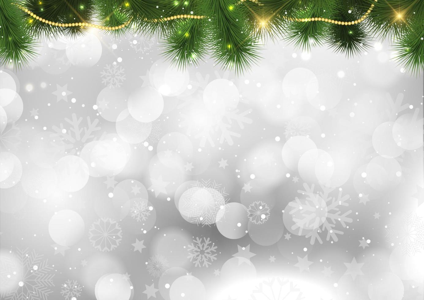 decorative christmas background with tree branches and stars vector
