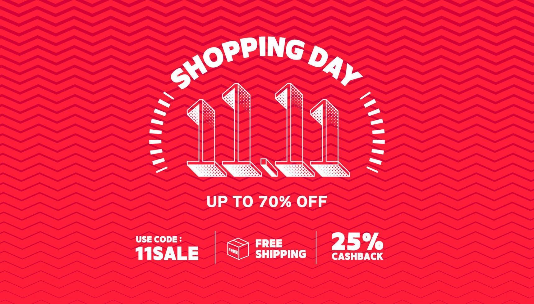 11.11 Online shopping day sale banner template on red background. vector