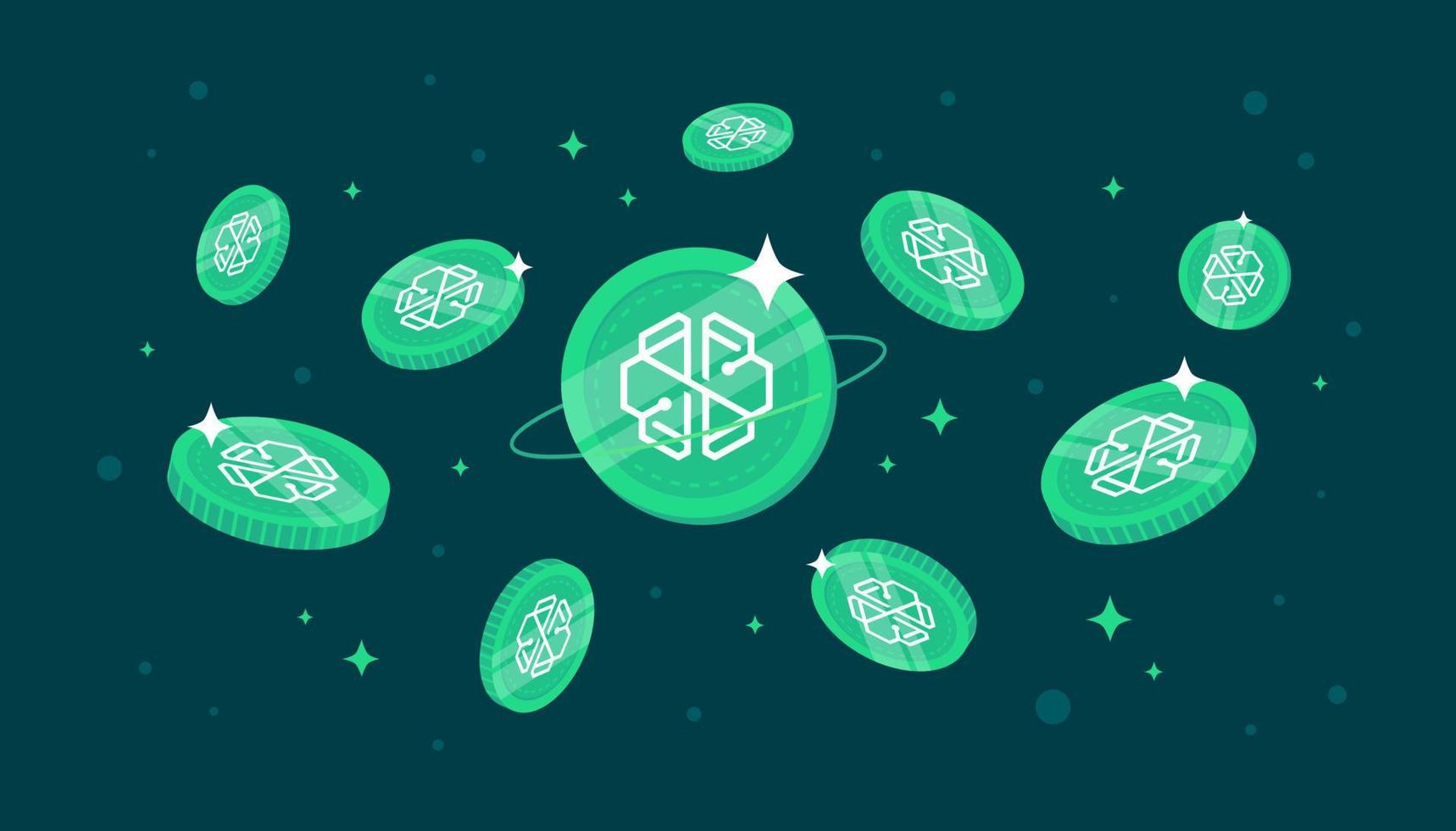 SwissBorg coins falling from the sky. CHSB cryptocurrency concept banner background. vector