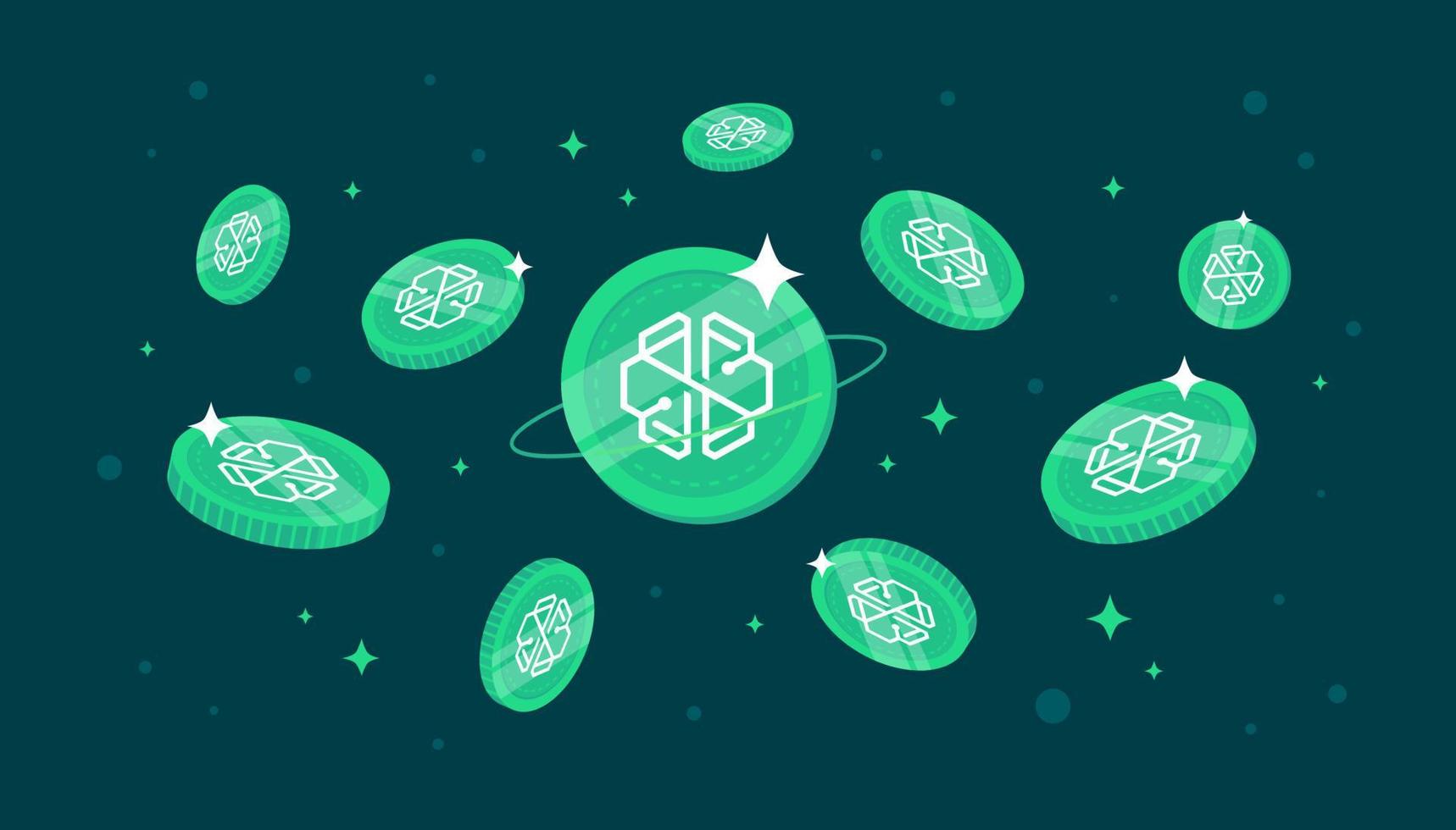 monedas de swissborg cayendo del cielo. Fondo de banner de concepto de criptomoneda chsb. vector