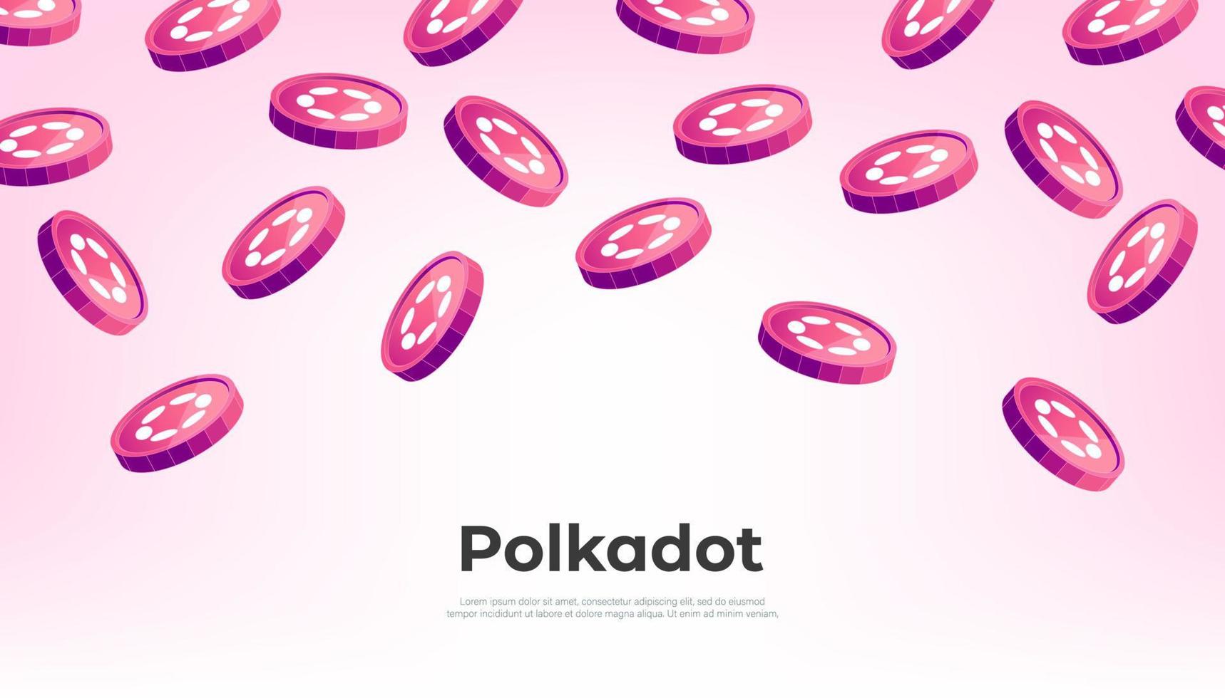 Polkadot coin falling from the sky. DOT cryptocurrency concept banner background. vector