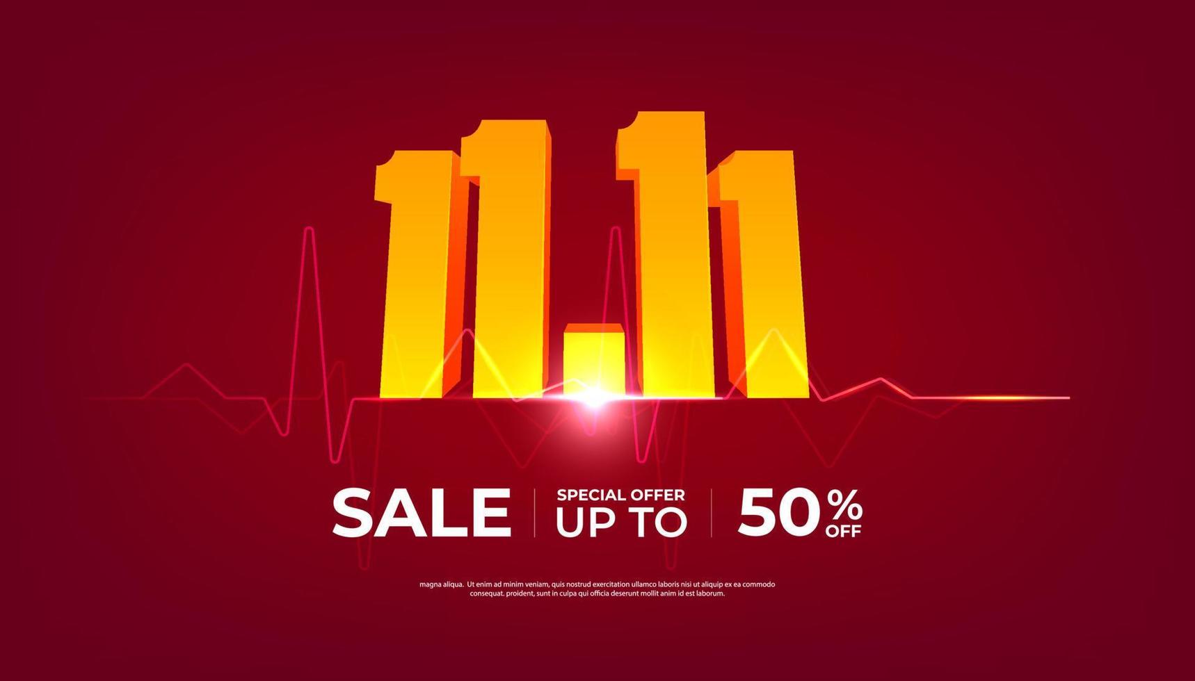 11.11 Online sales day coming banner. Red background special offers and promotion template design. vector