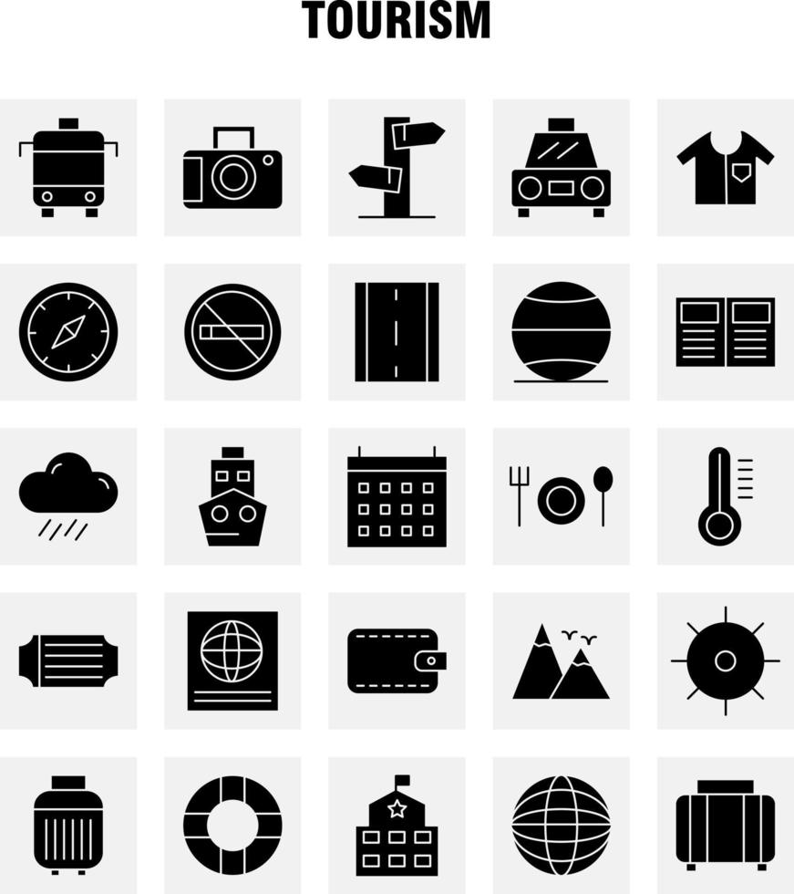 Tourism Solid Glyph Icon Pack For Designers And Developers Icons Of Temperature Thermometer Weather No Smoking Tourism Travel Smoking Vector