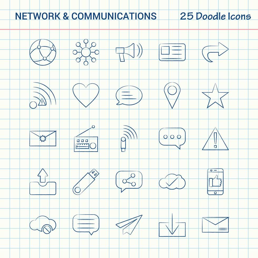 Network and Communication 25 Doodle Icons Hand Drawn Business Icon set vector