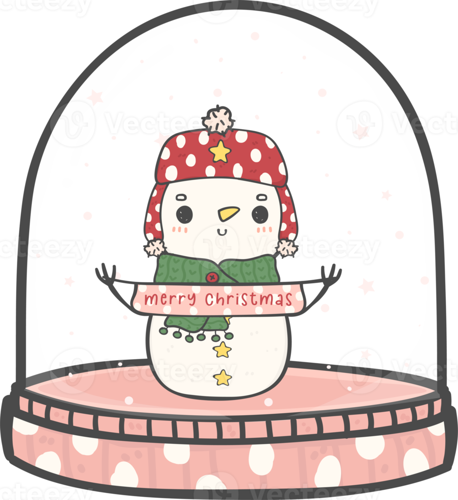 cute Christmas snowman in snow globe cane decoration cartoon doodle hand drawing png