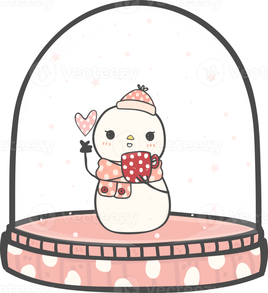 cute Christmas snowman in snow globe cane decoration cartoon doodle hand drawing png