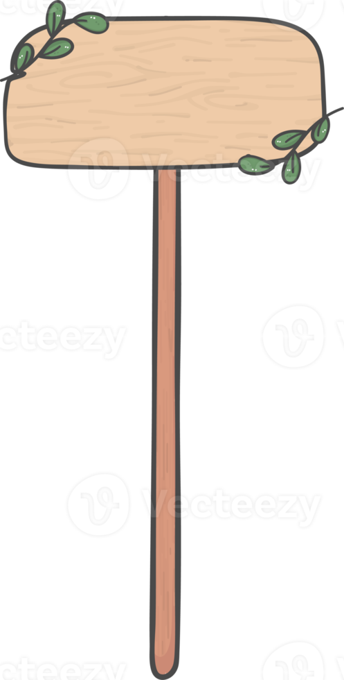 letrero de madera marrón forma rectangular en palo corto dibujo de dibujos animados de garabato simple png