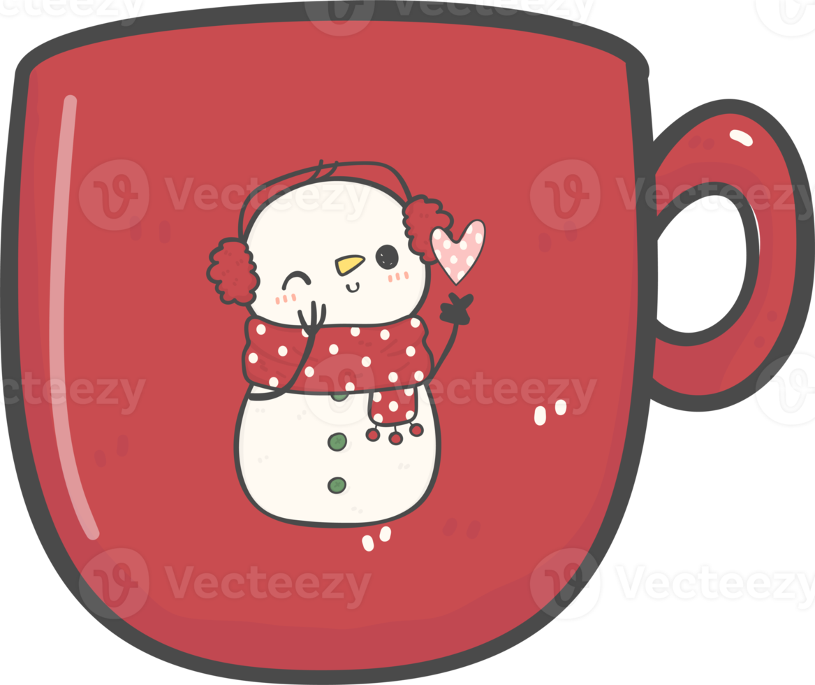 lindo navidad rojo taza de café decoración dibujos animados garabato dibujo a mano png