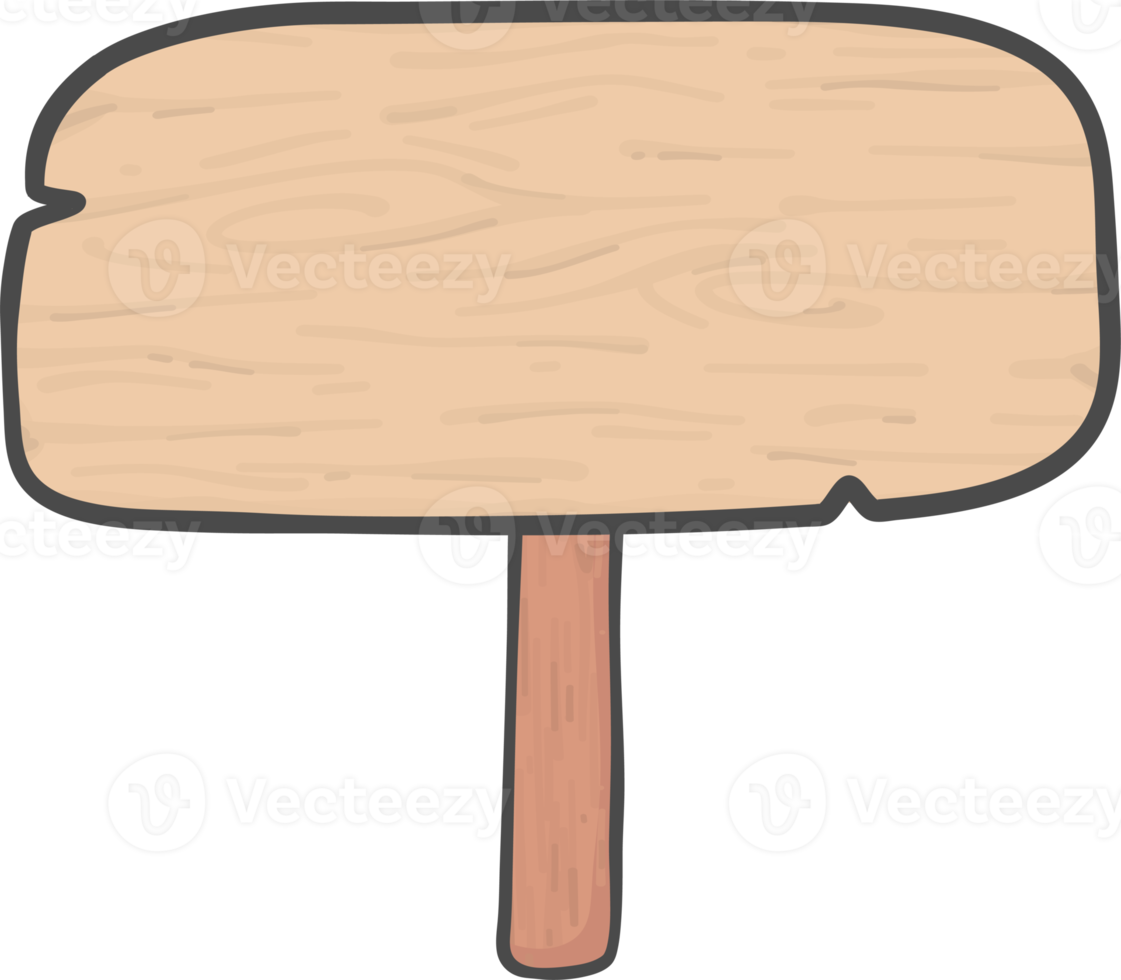 Marrone di legno cartello tavola rettangolare forma su corto bastone semplice scarabocchio cartone animato disegno png