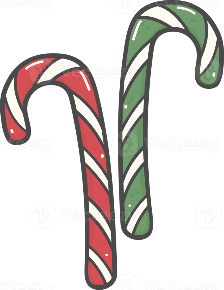 cute Christmas candy cane decoration cartoon doodle hand drawing png