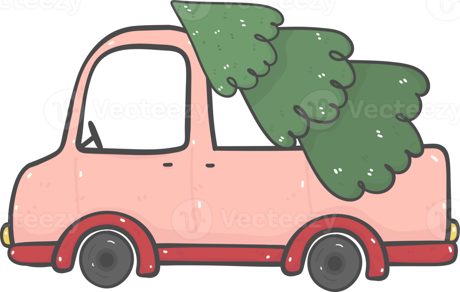 cute Christmas car cartoon doodle hand drawn png