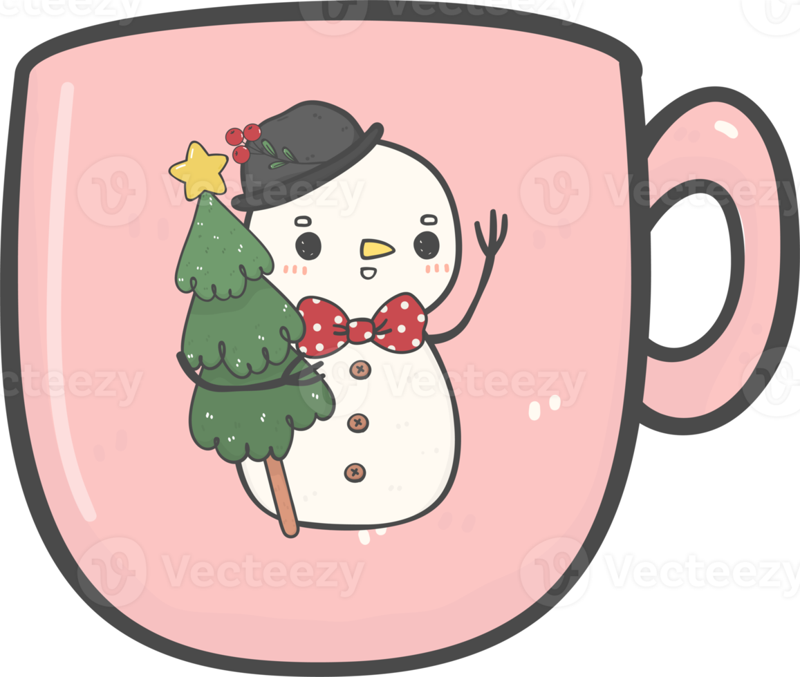 cute Christmas pink coffee cup decoration cartoon doodle hand drawing png