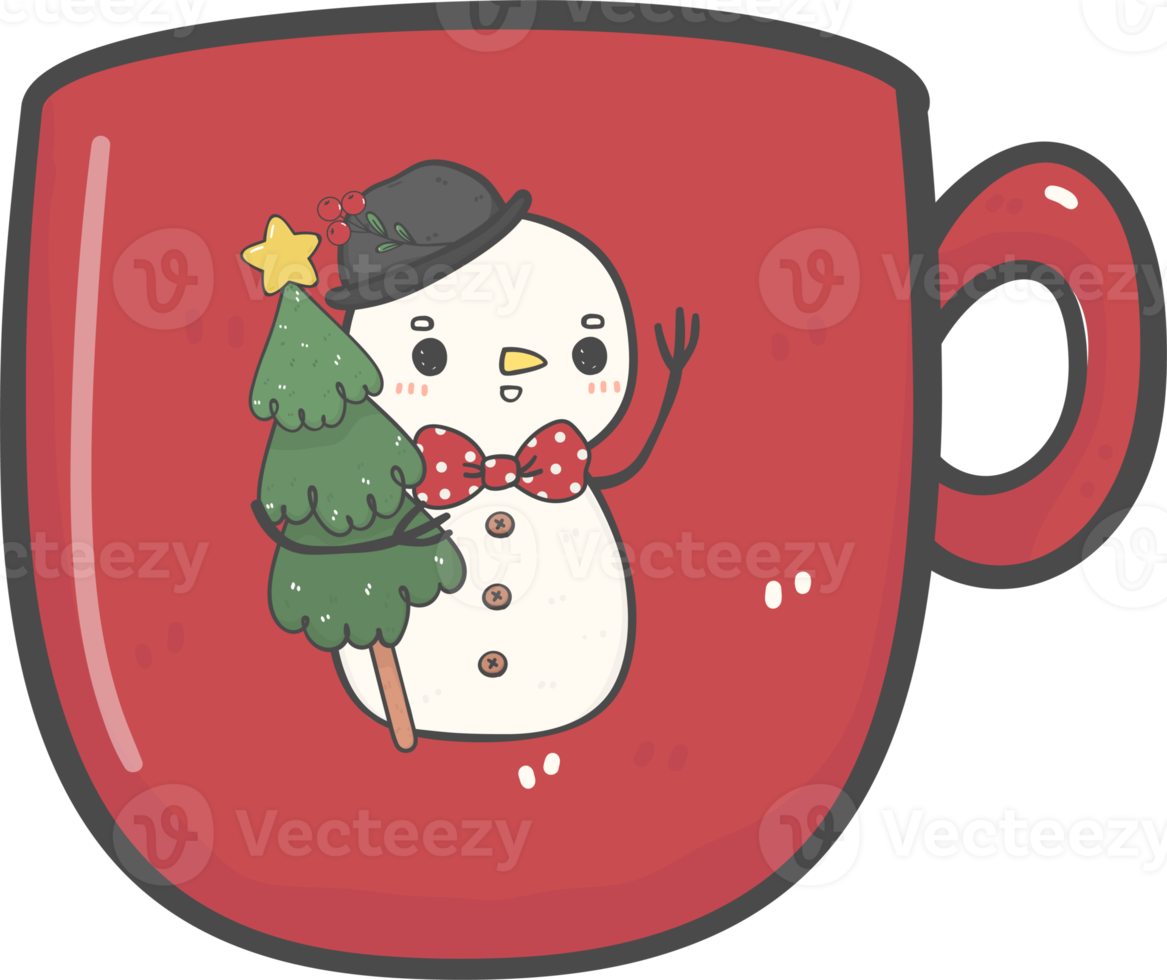 cute Christmas Red coffee cup decoration cartoon doodle hand drawing png