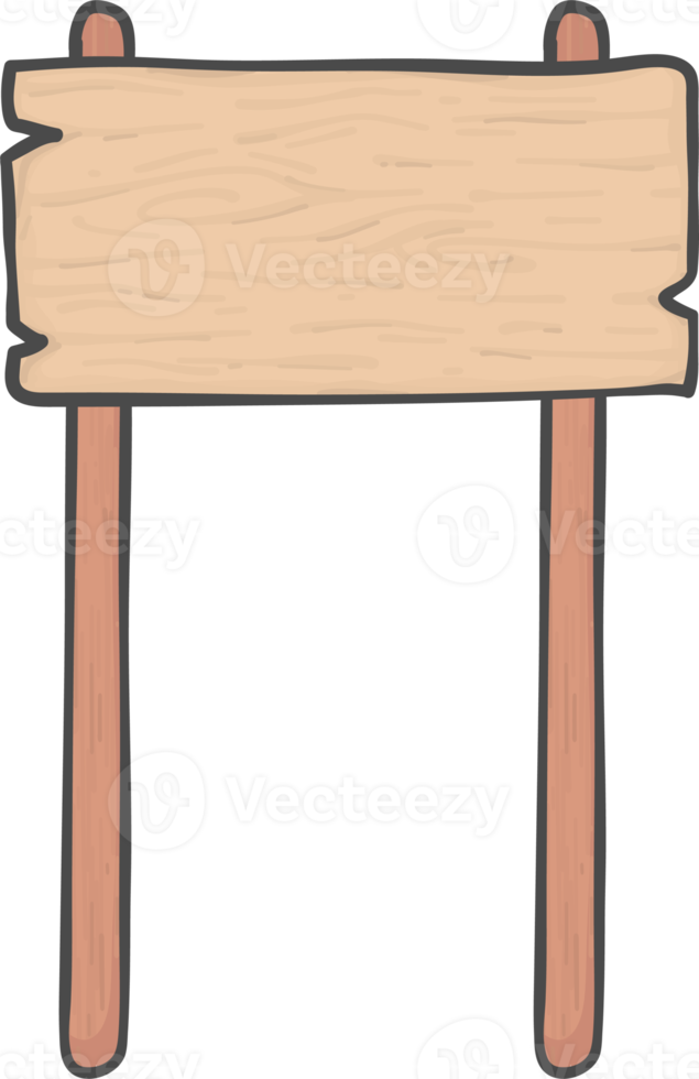 forme rectangulaire de panneau de signalisation en bois marron sur bâton court dessin de dessin animé simple doodle png